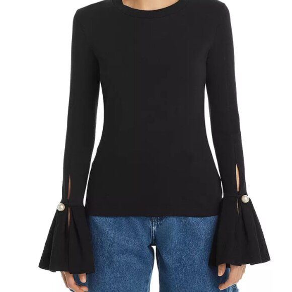 Mother of Pearl, NWT Black Bell Sleeve Top with Pearl Accents size L - Picture 1 of 11